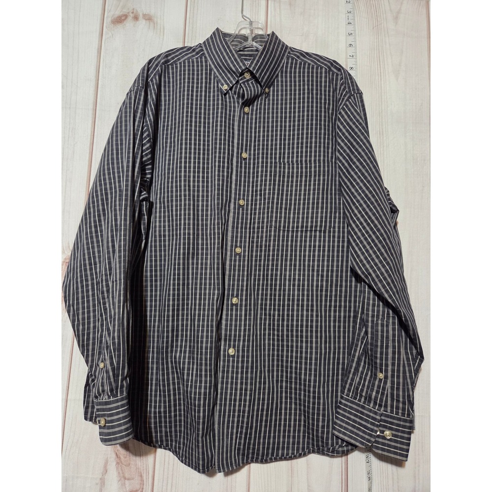 Roundtree &‎ Yorke Mens Fine Pima Cotton Plaid Button Down Shirt Size L Blue
